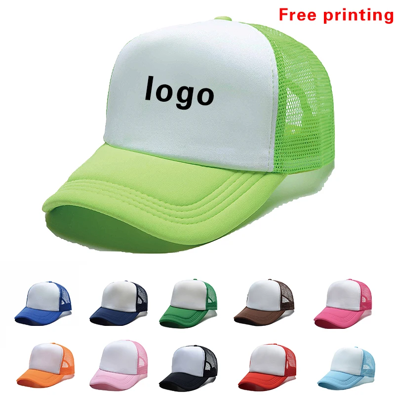 2025 new 1 Piece Print Word Advertising Splice Trucker Cap Men Adjustable Breathable Custom Adult Peaked Cap Summer Baseball Cap