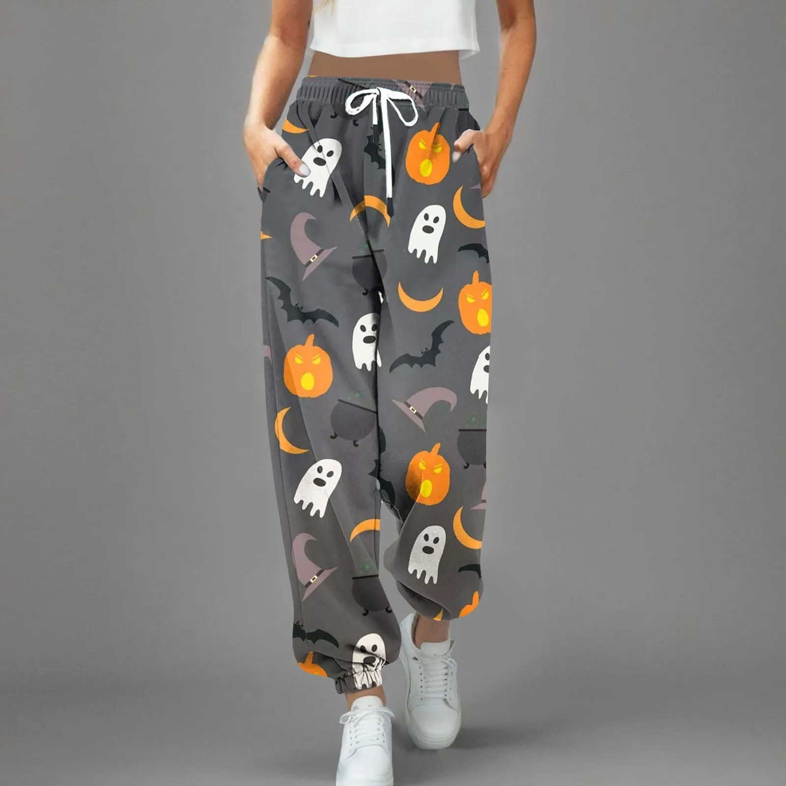 Pink Bat Print Halloween Sweatpants Women Autumn Baggy Oversize Jogging Gothic Pants Halloween Trousers Female Joggers Street
