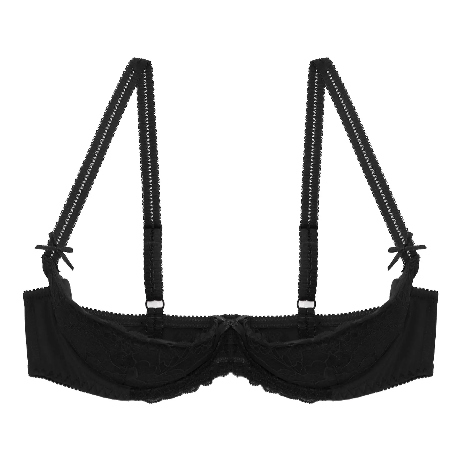 Womens 1/2 Cup Push Up Underwire Lace Bra Lingerie Open Chest Bra Tops Adjustable Strap Sponge Padded Brassiere Sexy Underwear