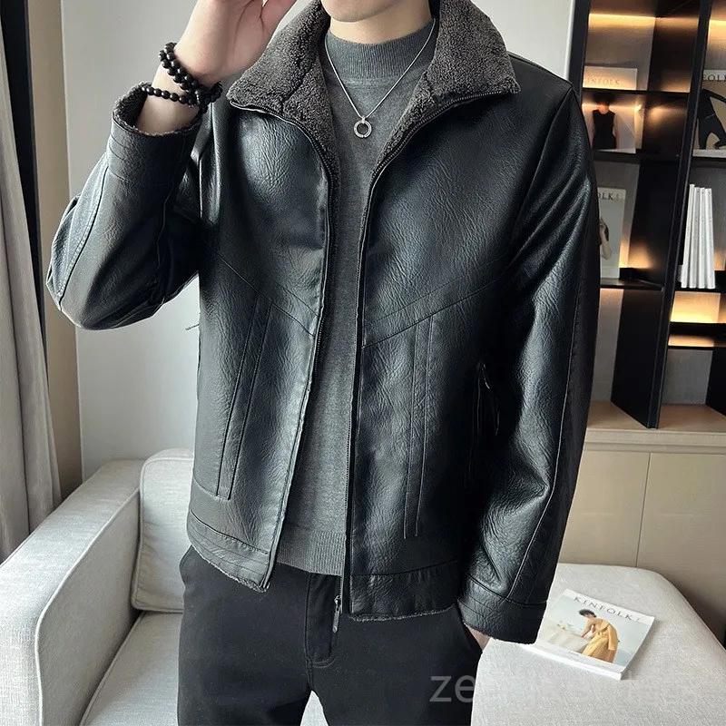 Spring new plus size men's PU jacket winter cold thickening men's leather jacket 2025 PU leather jacket men new 8XL 6XL coat men winter