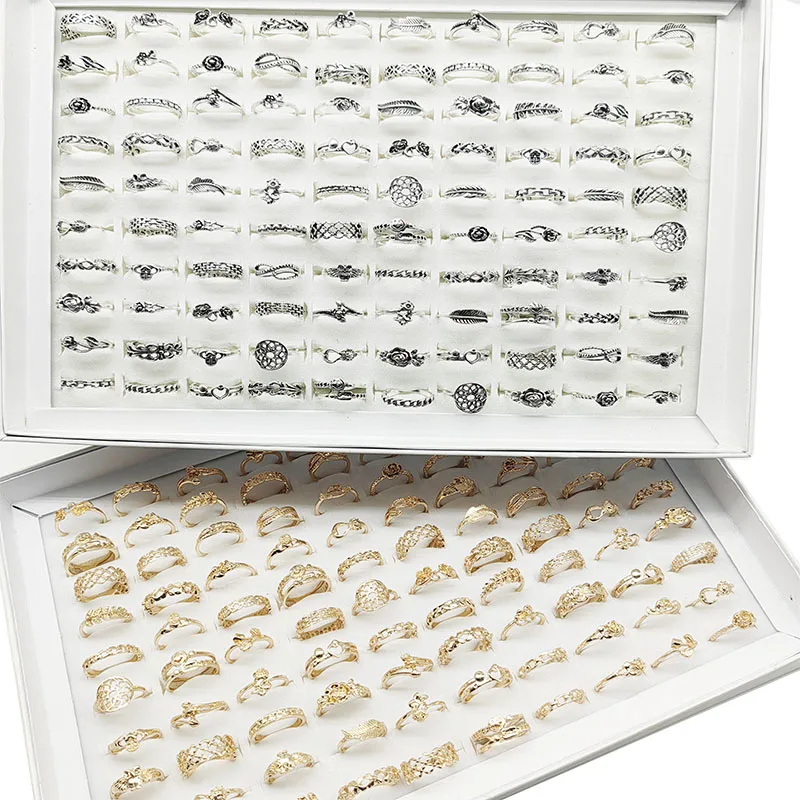 30pcs/Lot Jewelry Factory New Mix Style And Size Finger Rings For Women Silver Gold Color Pearl Snake Flower Ring Party Decorate