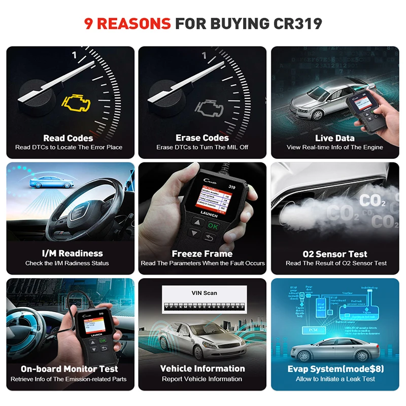 Launch Creader319 CR319 OBD2 Scanner Car Code Reader Automotive Tools Diagnostic 2025 Auto Check Engine new Fault Code Read CR319