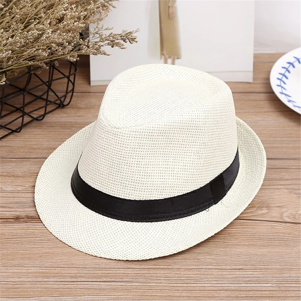 Children Kids new 2023 Summer Beach Straw Hat Jazz 2025 Panama Trilby Fedora Hat Gangster Cap Outdoor Breathable Hats Girls Boys Sunhat