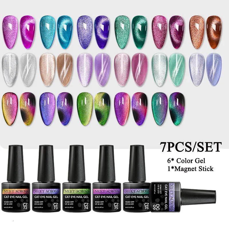 Cat Eyes Magnetic Nail Gel Polish Set With Magnetic Stick Spar Cat Starry Shining Chameleon Laser Cat Eye Hybrid Varnishes 240321