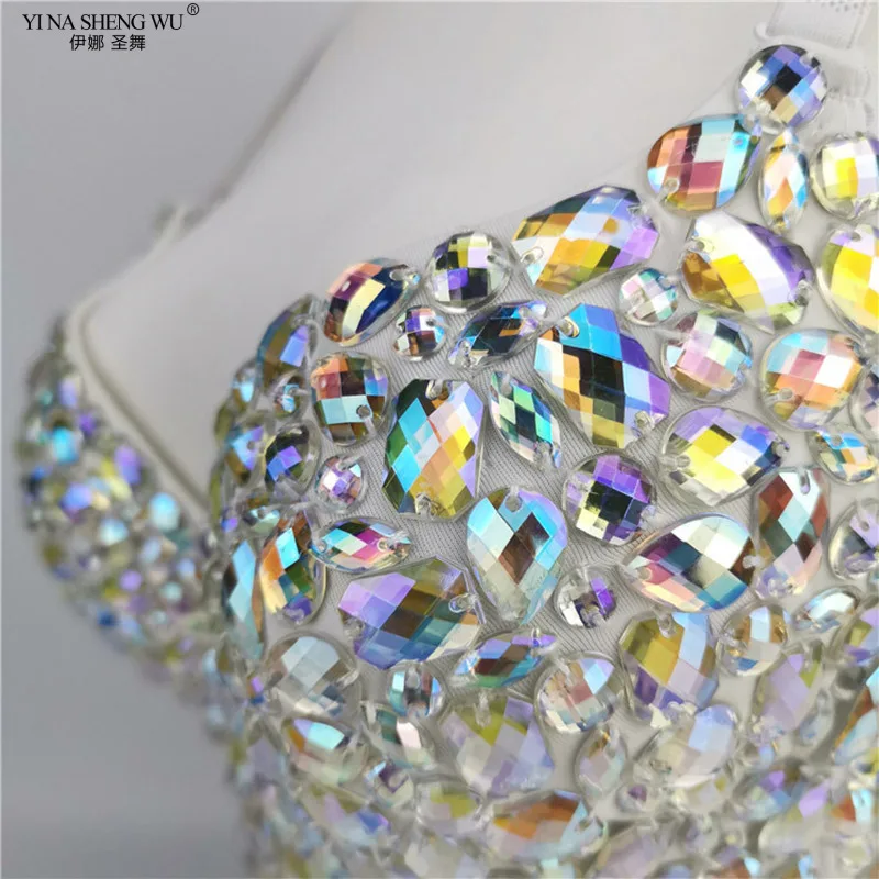 Women's AB Color Rhinestone Top Ladies Belly Dance Bra Corset Suspender Top Vest Bra Sequined Belly Dance Stage Performance Bra