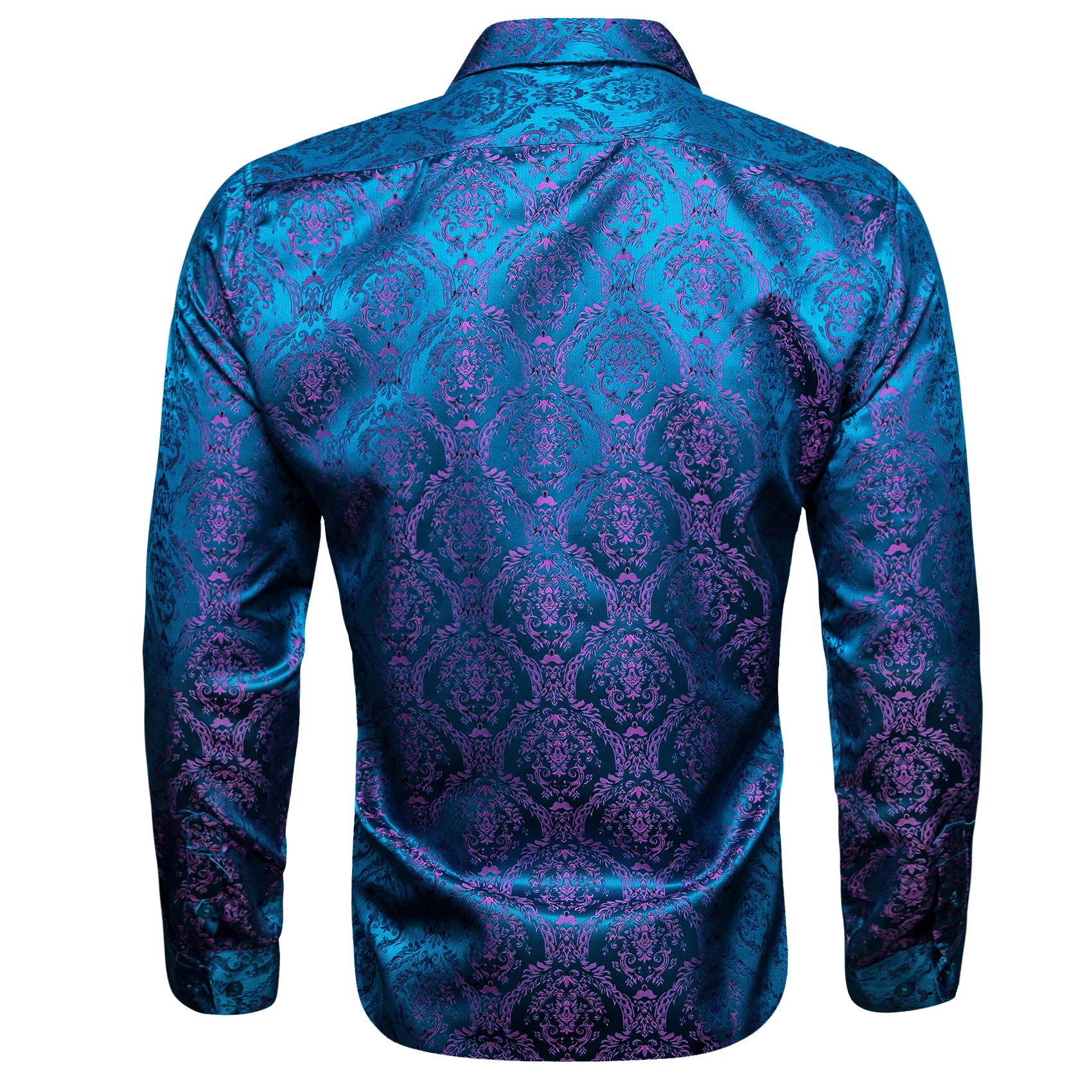 Elegant Men's Shirts Silk Long Sleeve Blue Flower Slim Fit Casual Lapel Male Tops Breathable Single Breasted Barry Wang