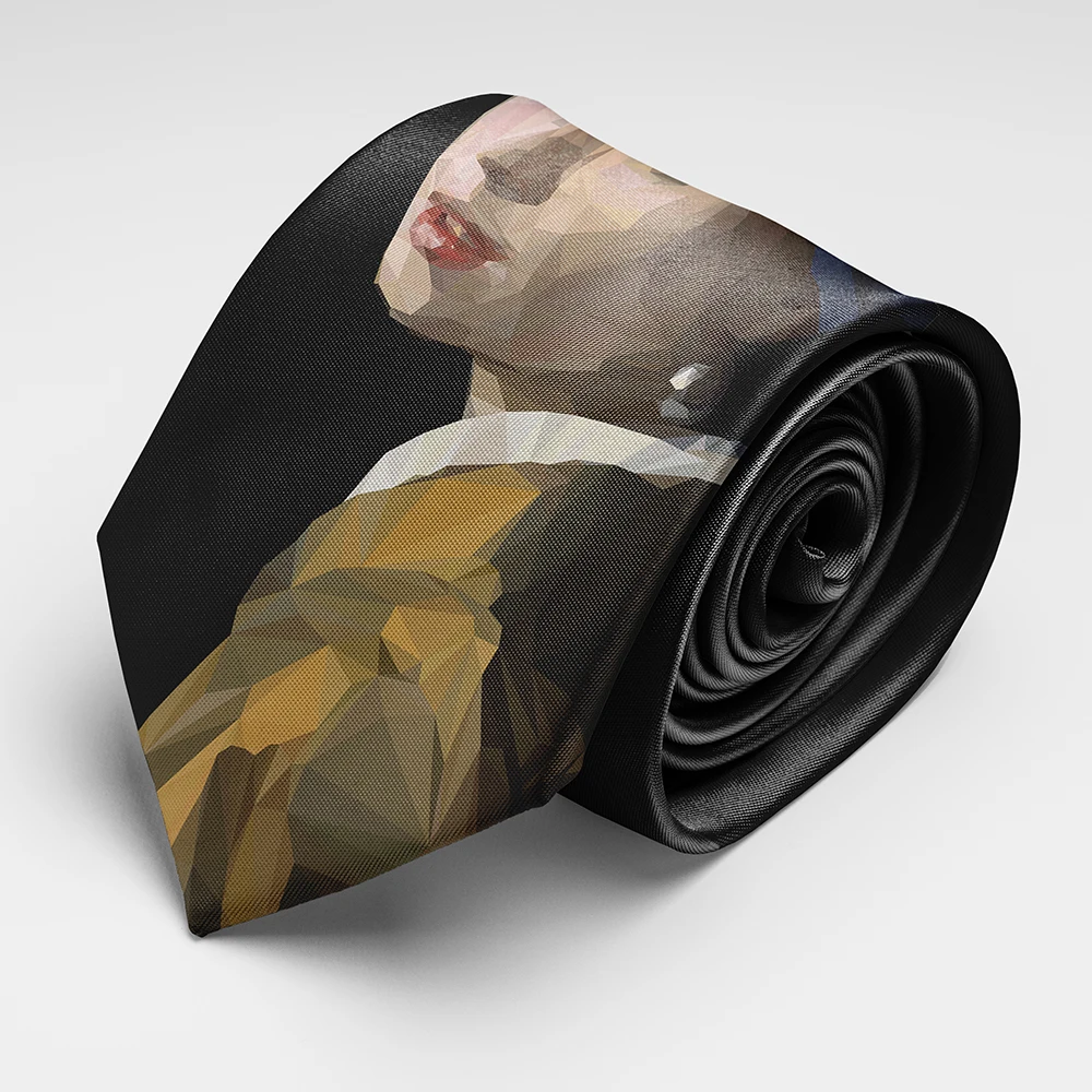Retro Art Oil Painting Neckties Leonardo da Vinci Mona Lisa Printed Polyester Tie Adult 8cm Wide Tie Party Wedding Accessories