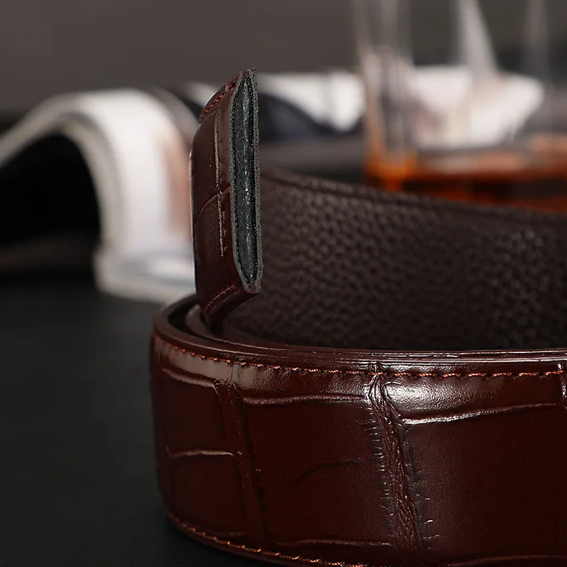 Hongmioo No Buckle 3.5cm Width 2025 Cowskin Genuine new Leather Belt Men Without Automatic Buckle Strap Male