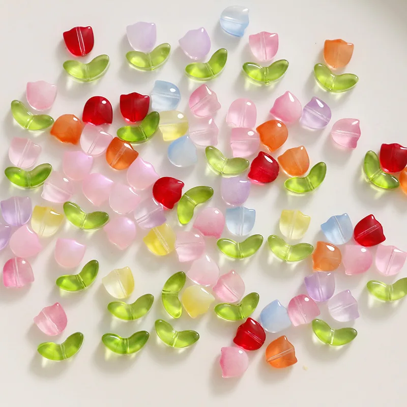 50pcs/Lot 9mm new Tulips Flower Lampwork Beads Multicolor Glass Flora Beads 2025 Multicolor Loose Beads For DIY Bracelets Jewelry Making
