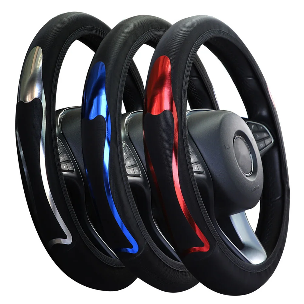 Universal Car Steering Wheel Cover Breathable Anti Slip Steering Wheel 15" 38CM PU Leather Cover Interior Accessories Durable