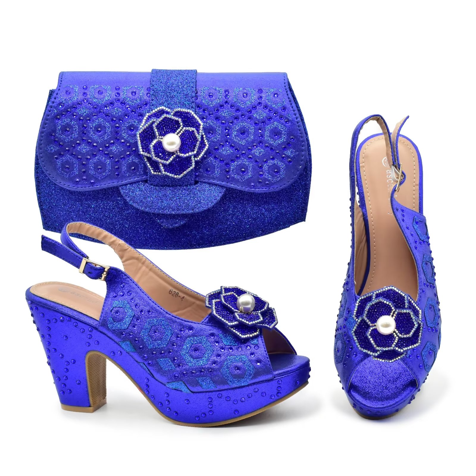 Doershow Italian PURPLE Shoes And Bag Sets For Evening Party With Stones Italian Leather Handbags Match Bags! HGW1-4