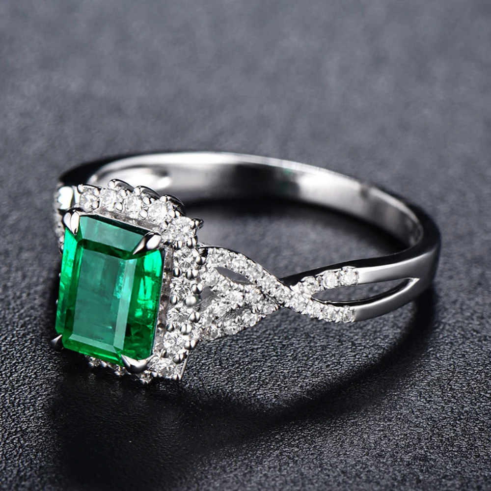 2024 Gorgeous Square Shaped Green Cubic Zirconia Wedding Ring for Women Anniversary Party Temperament Accessory Trendy Jewelry