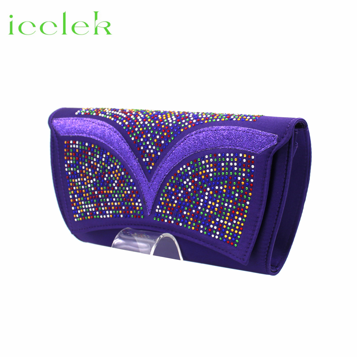 Purple Color 2023 New Design African Women Shoes and Bag Set Peep Toe with Shinning Crystal for Wedding Party