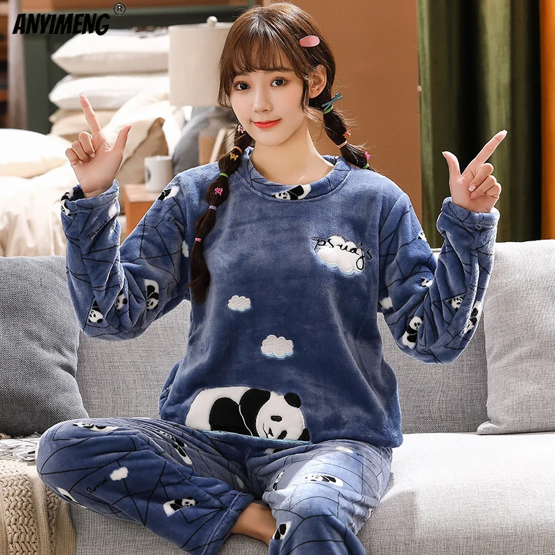 New Winter Flannel Pamas for Young Girls High Quality Veet Round Neck new with Pocket Pama 2025 for Women Casual Woman Clothing