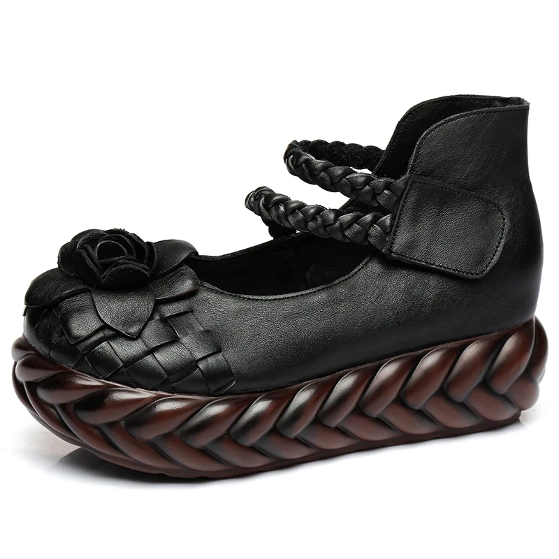 Women's Wedge Heels: ral Pumps, Handmade Genuine Leather Mary Janes 4