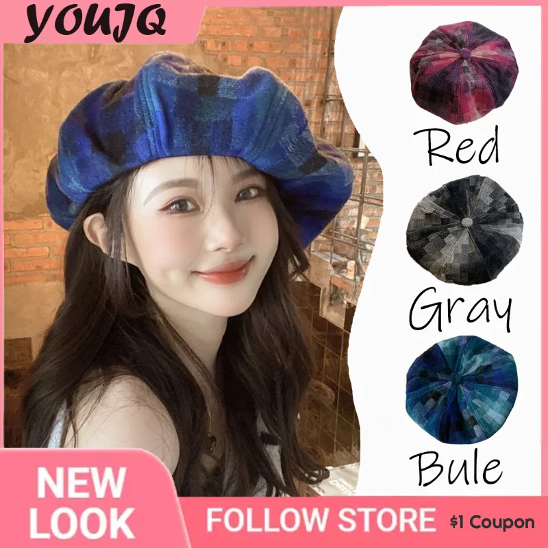 Women's Large Blue Beret Niche Exaggerated Tweed Painter Hat Tie-dye new Color 2025 Contrast Personality Japanese Oversized Cloud Hat