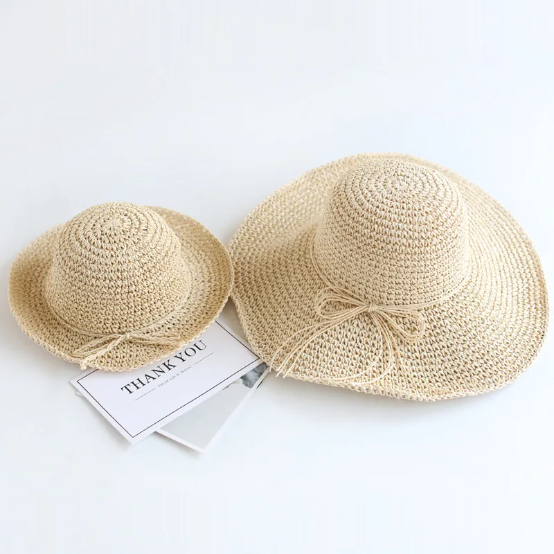 Summer New Parent-child Straw Hat Girl Casual Solid Foldable Big Brim Holiday Hats Baby Boy Beach Fisherman's Cap