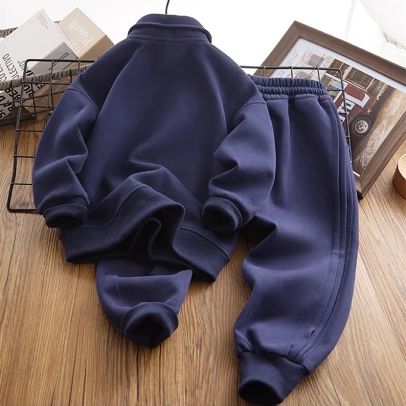 Thick Sweatshirts Children 2 Piece Sets Casual Pullover Long Sleeve Tops Boys Conjunto 2023 New Warm Sweatpants Kids Ensemble