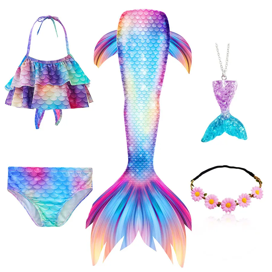 Mermaid Girl Costume Kids Swimming Mermaid tail Girls Swim Mermaid Costume Cosplay Children Birthday Gift Swimsuit can add Fin