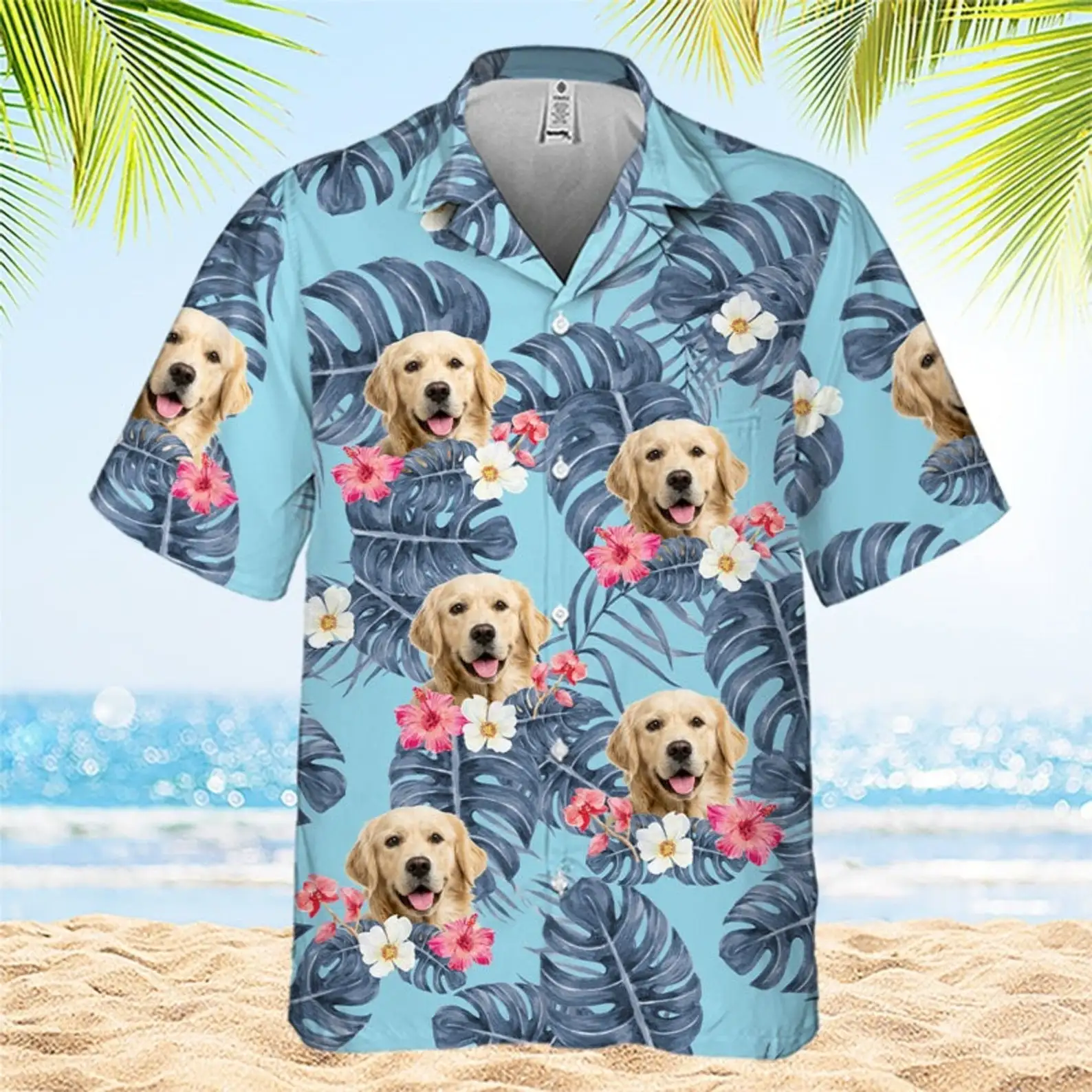 2023 Men's Hawaii shirt New Tropical Leaves and Pets - Personalized Dog and Cat Unisex Diy Men's and Women's Shirts