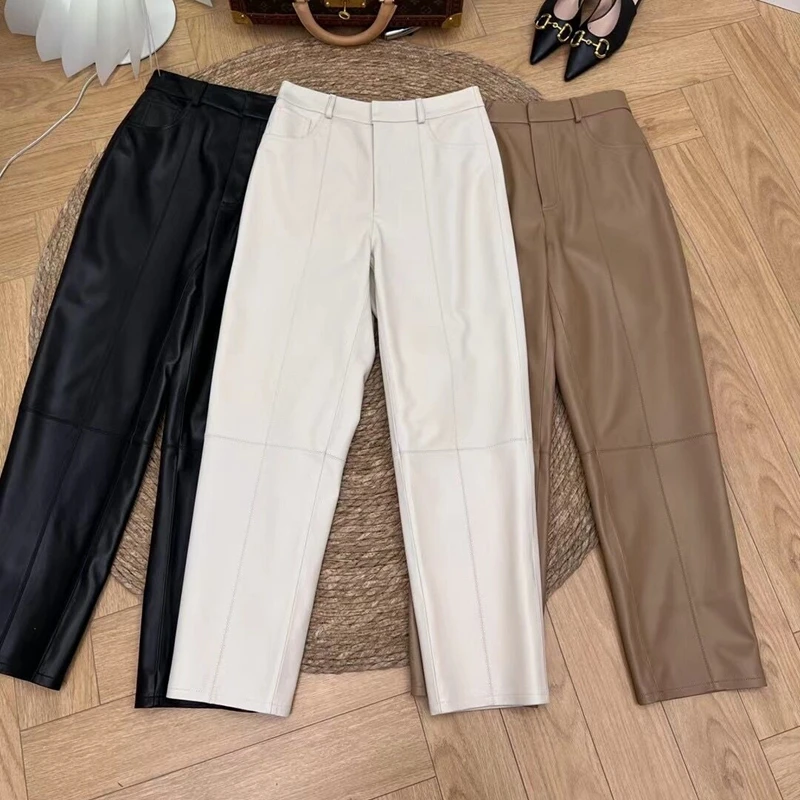 2023 2025 Women's Natural Sheepskin Leather Trousers 100% Sheepskin Genuine new Leather pants H304