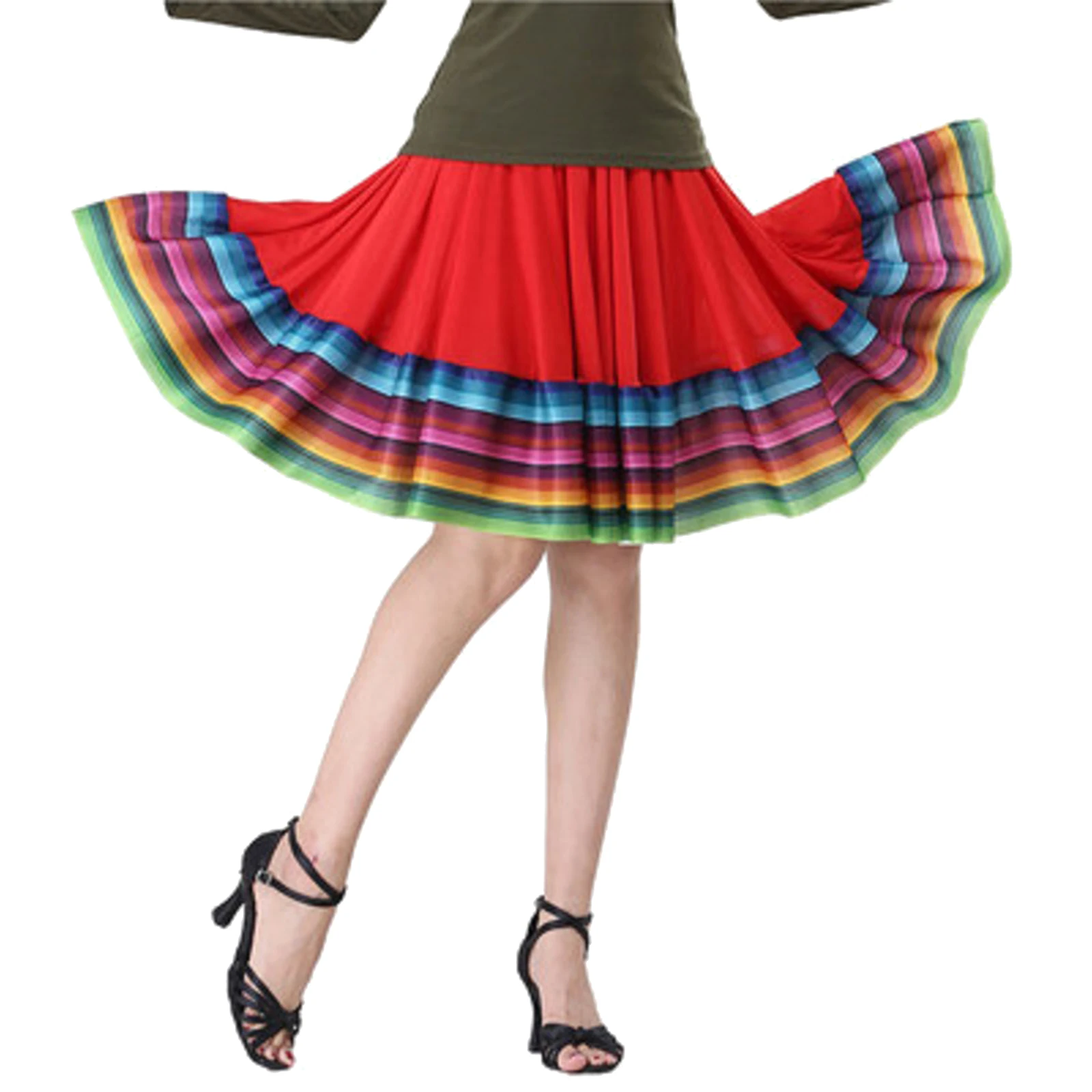 Womens Folklorico Dance Skirts Swing Skirt Full Circle Spanish Folkloric Mexican Flamenco Folk Dance Stage Performance Costume