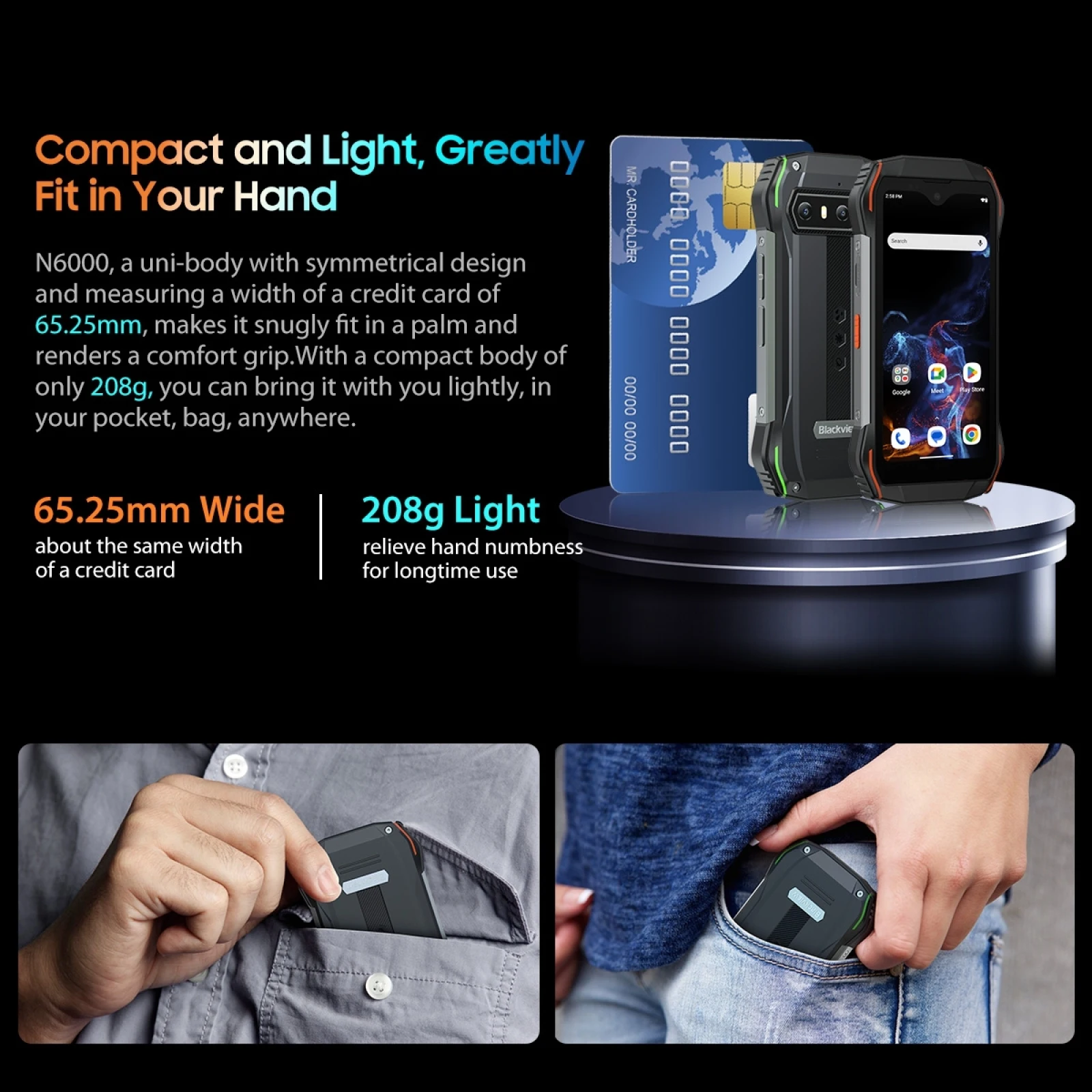 Blackview N6000 Rugged Phone 8GB+256GB 4.3'' Display 48MP Cameras 3600mAh Android 13 Helio G99 Octa Core NFC 4G Smartphone