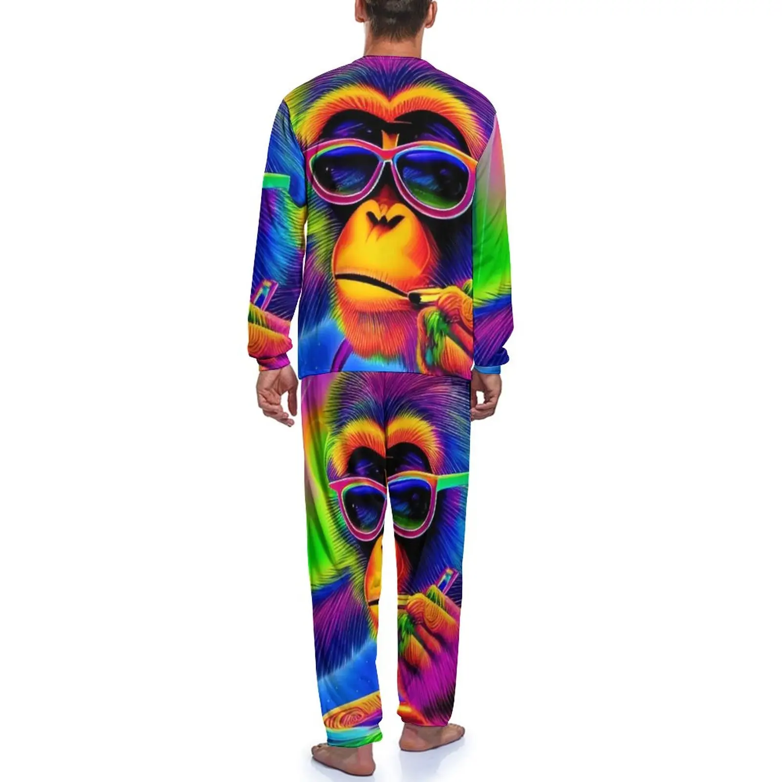 Cool Monkey Pamas Funny new Animal Print 2025 Men Long-Sleeve Elegant Pama Sets 2 Piece Room Autumn Design Home Suit Birthday Present