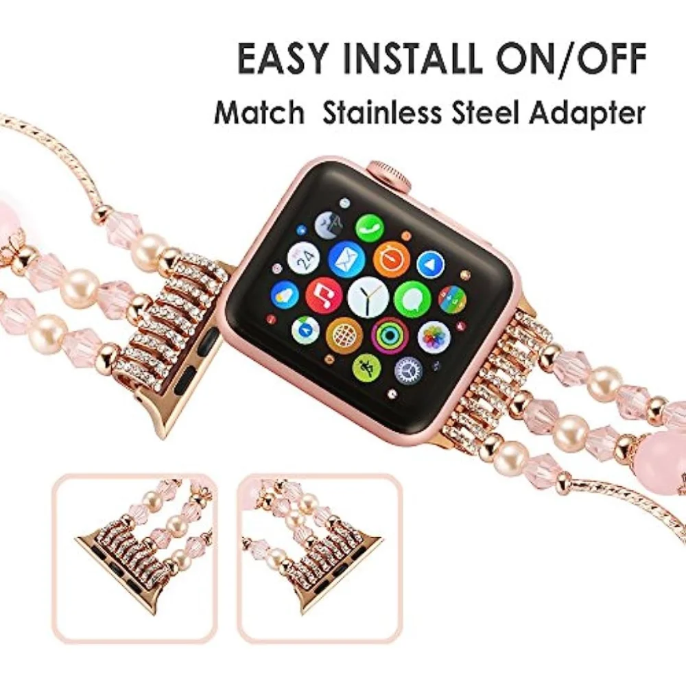 Beaded for Apple Watch Band 41mm 45mm 44mm 40mm Beautiful Handmade Women Bracelet iWatch Series 9 8 7 6 SE 5 40 41 mm Strap