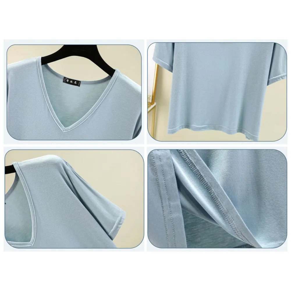 Women's T-shirt Modal V-Neck Short sleeves Tops Summer new 2025 Casual T Shirts Solid color Loose basic Bottoming Tees