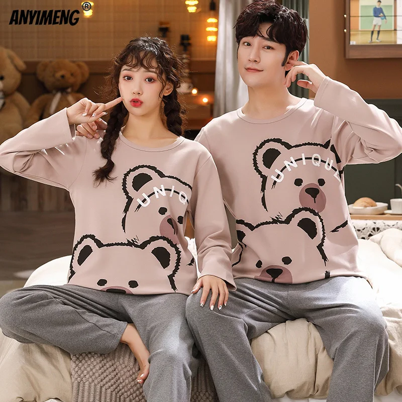 New Pama Trendy Pyjamas Cute Seal Printing for Lovers new Autumn Winter Big Size Young Couple's Loungewear 2025 His and Hers Clothes