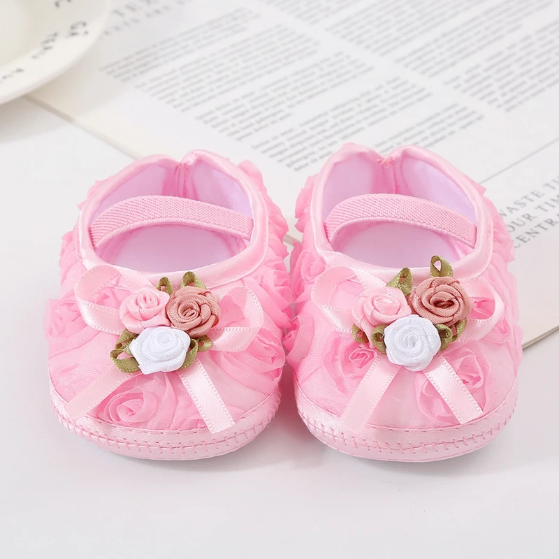 0-18months Baby Girls Shoes Soft Sole Flower Crib Shoes Elastic Band Non-Slip Toddler Girls Hoes With Headband Sets