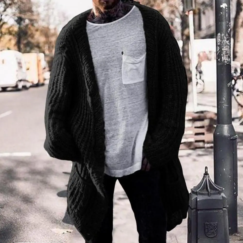 DropshippingAutumn Winter new Men's Cardigan Sweater 2025 Long Sleeve V Neck Loose Streetwear Knitted Mid Length Coat Men Clothing