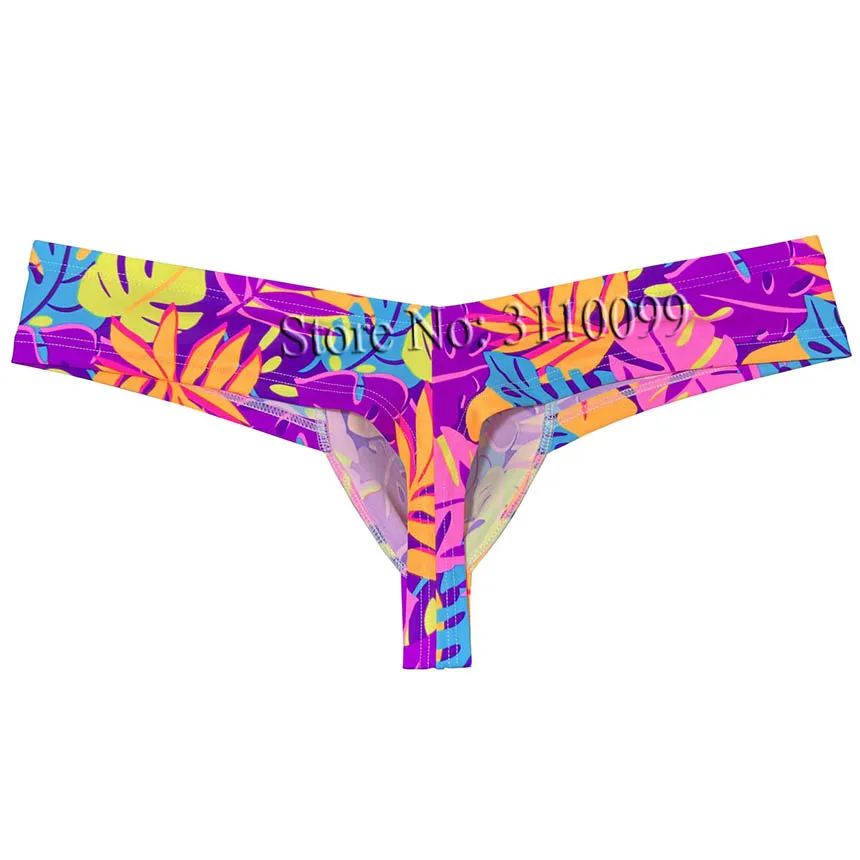 Men's Cheeky Boxer Thong Printed Skimpy Hipster Bikini 1/3 Rear Bottoms Underwar