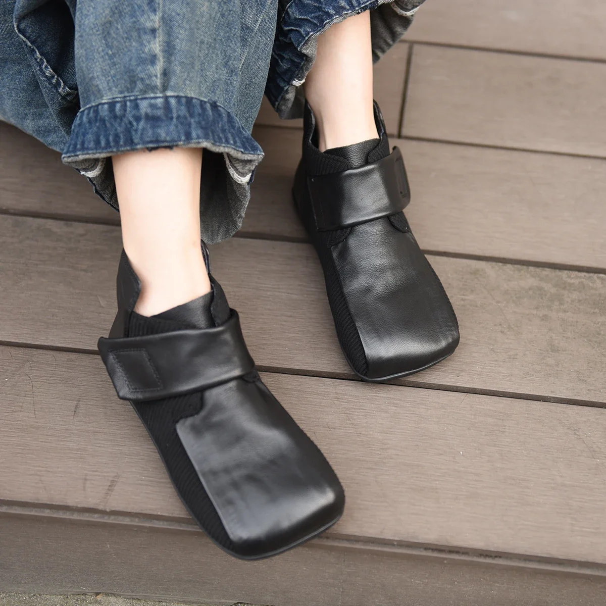 Artmu Genuine Leather Short Boots For Women Soft Soles Hook Loop 2023 New Mixed Colors Square Toe Luxury Ankle Boots For Ladies