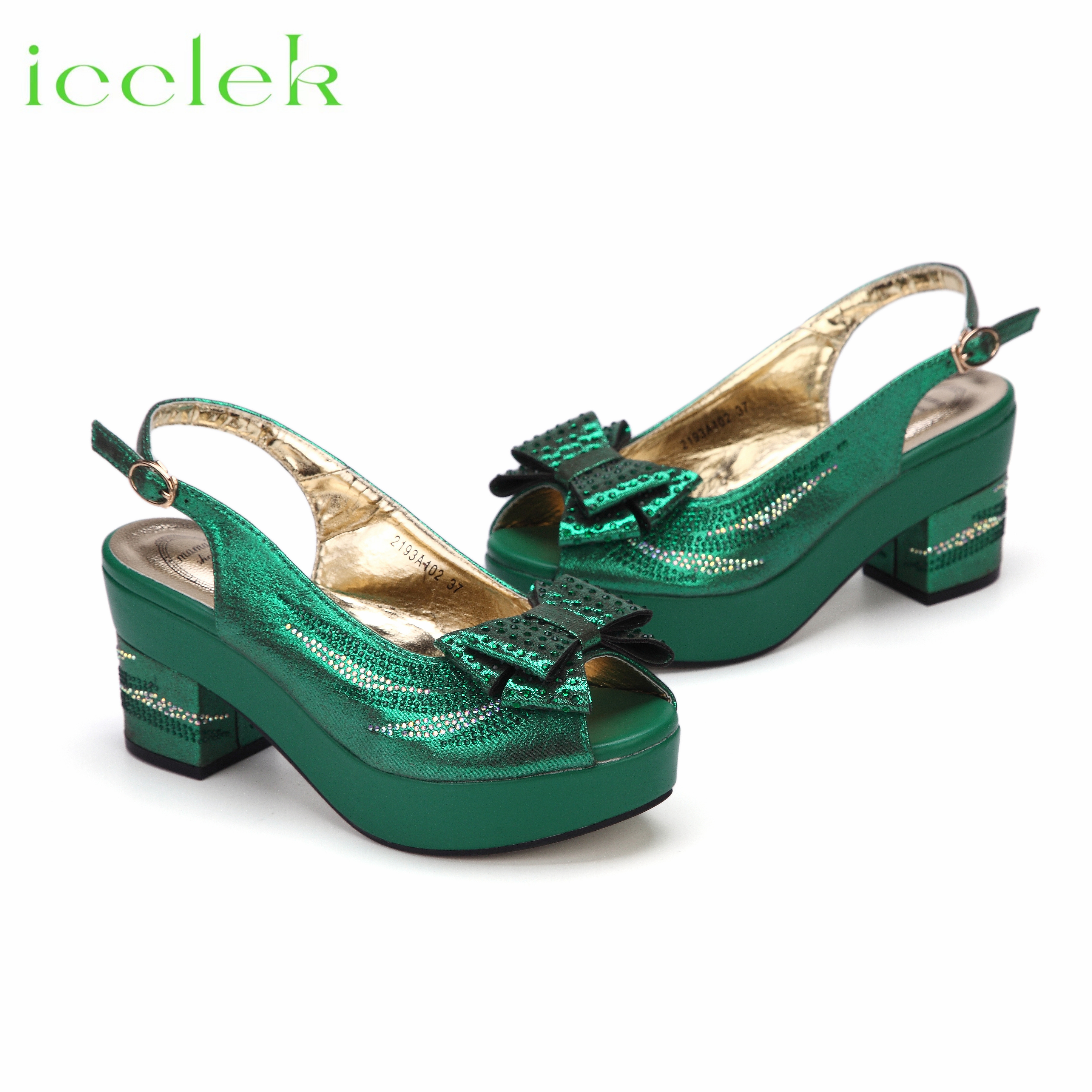 Nigeria Popular New Elegant Green Color Chunk Heels Sandals for Simple And Versatile Exquisite Party Shoes And Bag Set