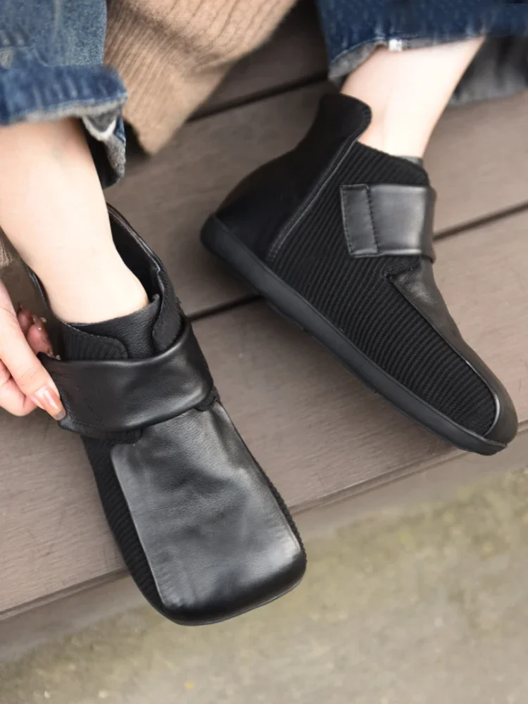 Artmu Genuine Leather Short Boots For Women Soft Soles Hook Loop 2023 New Mixed Colors Square Toe Luxury Ankle Boots For Ladies