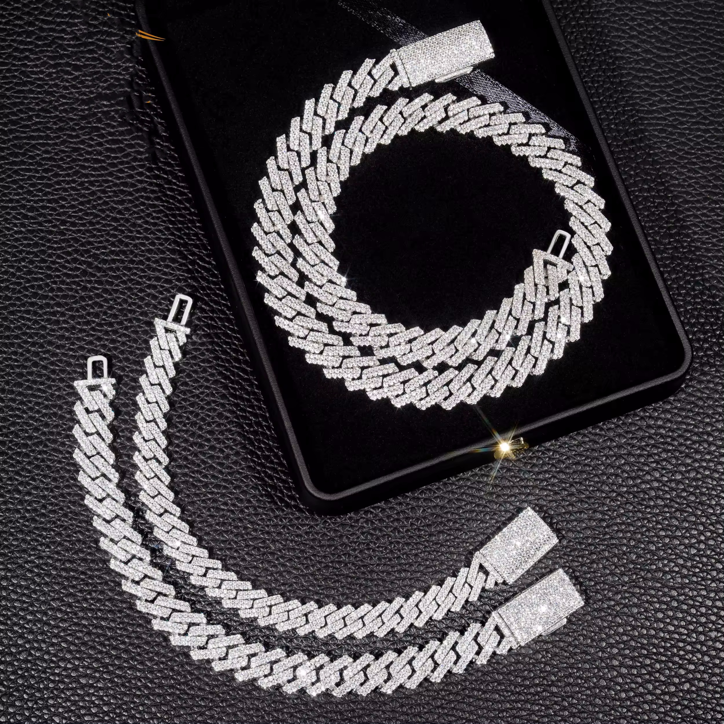 necklace moissanite chain cuban link chain pass test 8-14mm wide gra moissanite diamond gold sterling sier cuban link chain for men hip hop necklace