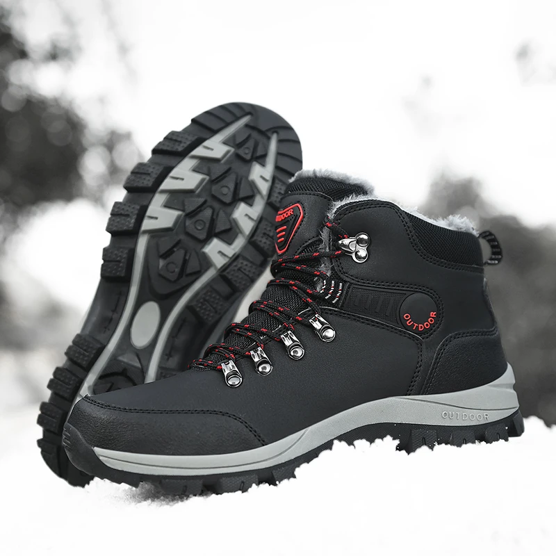 Men Boots Winter 2023 New Warm Plush Outdoor Waterproof PU Snow Ankle Boots Work Casual Hiking Shoes High-top Shoes Men