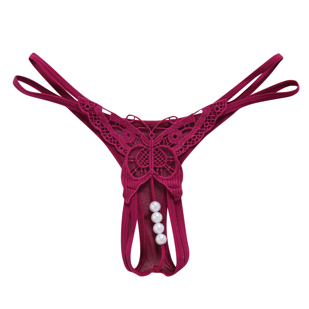 Sexy Erotic Open Crotch G-string Lace Perspective Panties for Sex Porno Pearl Underwear Transparent Thong Lingerie for Women