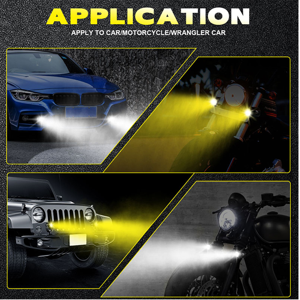 LED Motorcycle Headlamp Car Headlight Bulbs Auto Spotlights Lamp Projector Lens Dual Color Spot Fog Work Auxiliary Light 70W