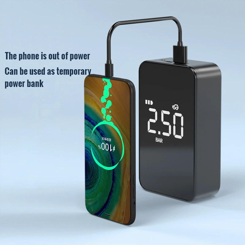 6000mAh Rechargeable Air Pump with Big Screen Electric Wireless/Wired Portable Tire Inflator Pump Compressor for Cars Bicycle