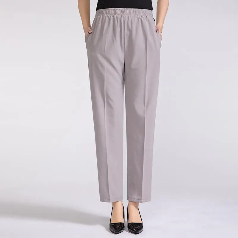 2025 Women Summer Silk Comfortable new High Waist Elastic Long Ladies Pants