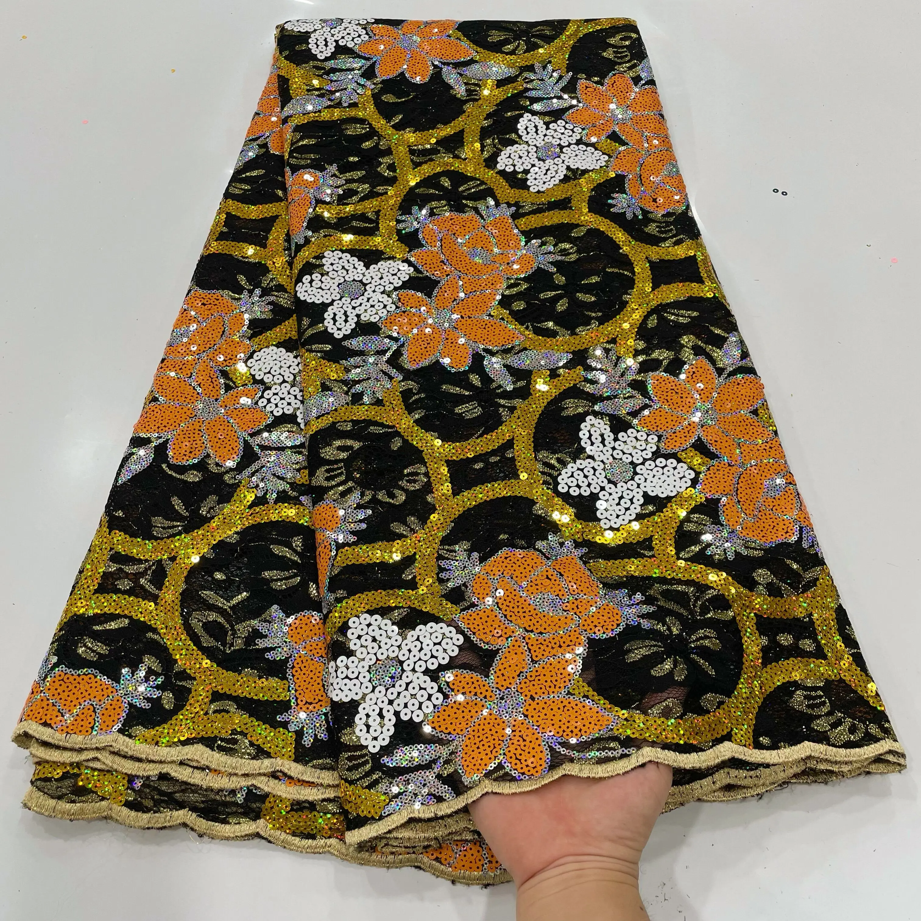 Latest African Sequin Lace Fabrics High Quality Sequence Embroidery Soft French Nigerian Lace Fabric For Wedding Aso Ebi Party
