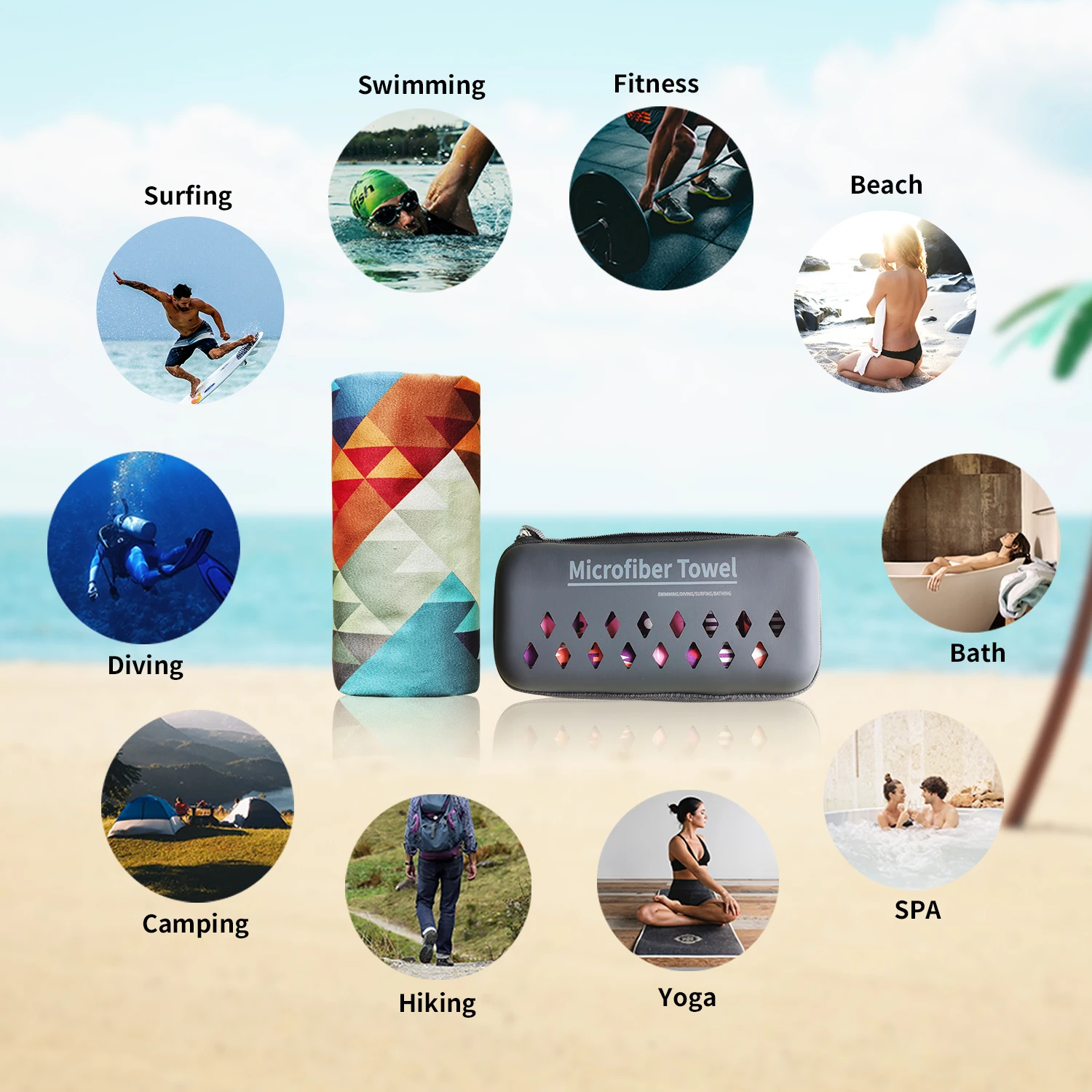 HiTurbo Microfiber Quick Drying Beach Towels With Carrying Bag, Ultra new 2025 Lightweight, Fast-drying Super Absorbent Bohemian Printing