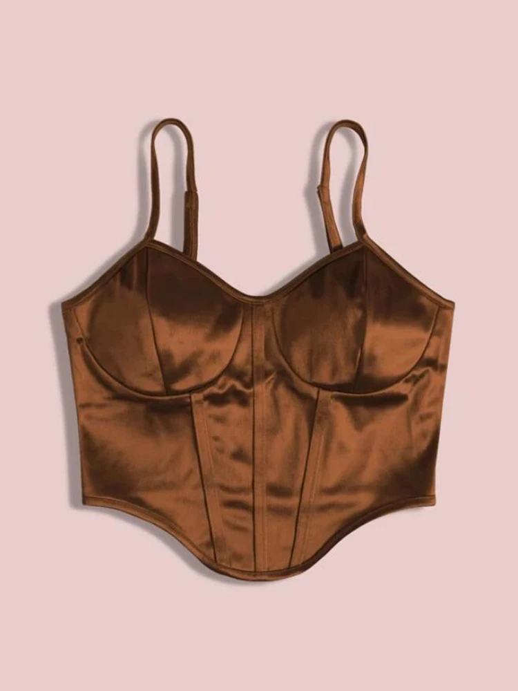 Y2K European and American street traf top women's arc stitch hem satin commuter casual suspender vest clothes design coquette