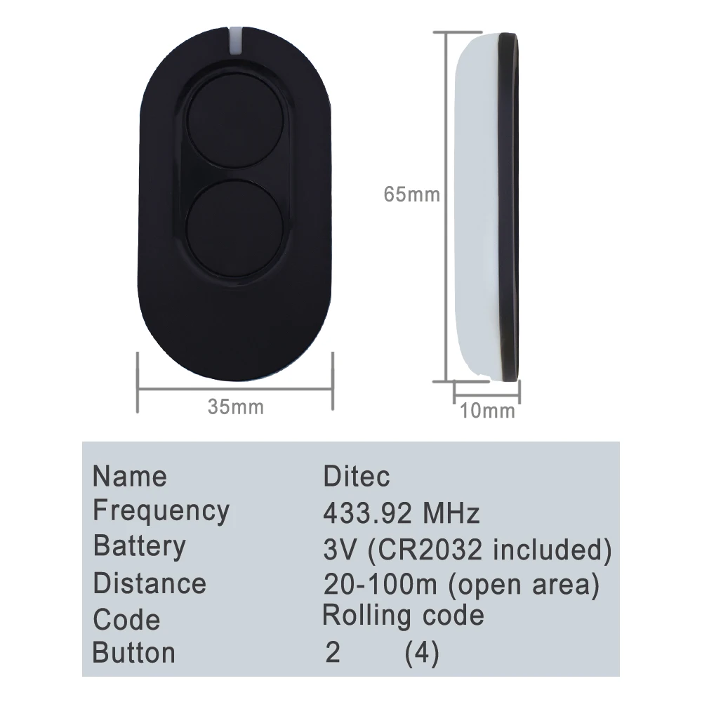 Entrematic ditec zen2/Entrematic ditec zen4 Garage Door Gate Remote 433MHz Rolling Code Transmitter Compatible ZEN2W ZEN4W