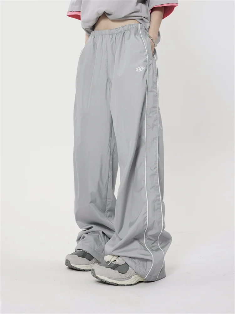 Deeptown Y2K Gorpcore Gray Track Pants Women Streetwear Hip Hop Navy Blue Sports Trousers Oversized Vintage Kpop Sweatpants