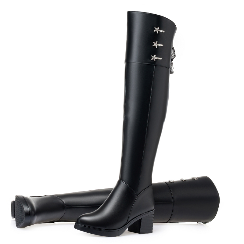 AIYUQI Women's Knee High Boots Winter 2024 New High Boots Women Round Toe Thick Genuine Leather Over-the-knee Boots Women