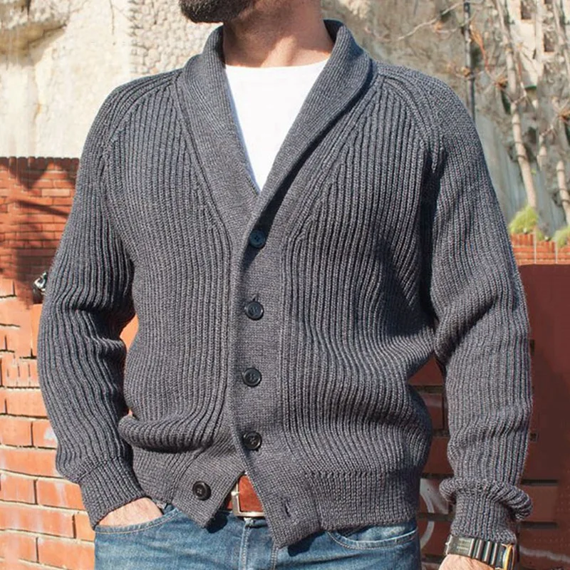 Men Knitting Coat Spring Autumn Solid Color 2025 Slim-Fit Cardigan new Sweater Men England Style Long Sleeve V-neck Lapel Sweater Coat